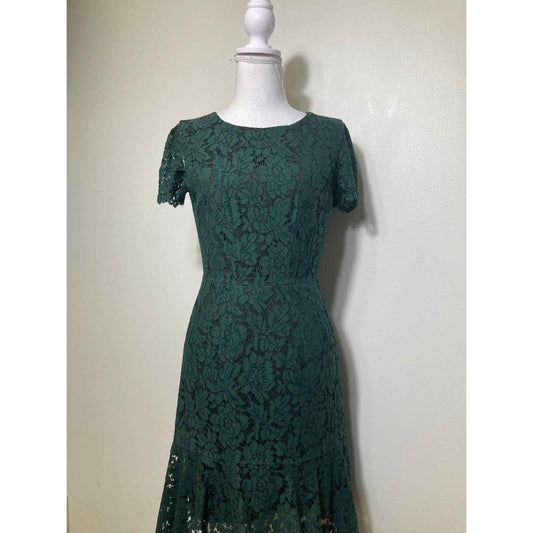 Antonio Melani Dark Green Lace Cap Sleeve A-Line Dress Sz 2