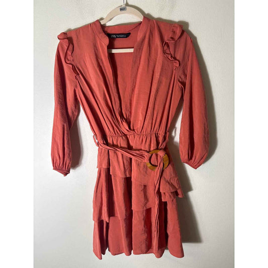 Zara Orange Long Sleeve Mini Dress Sz Xs