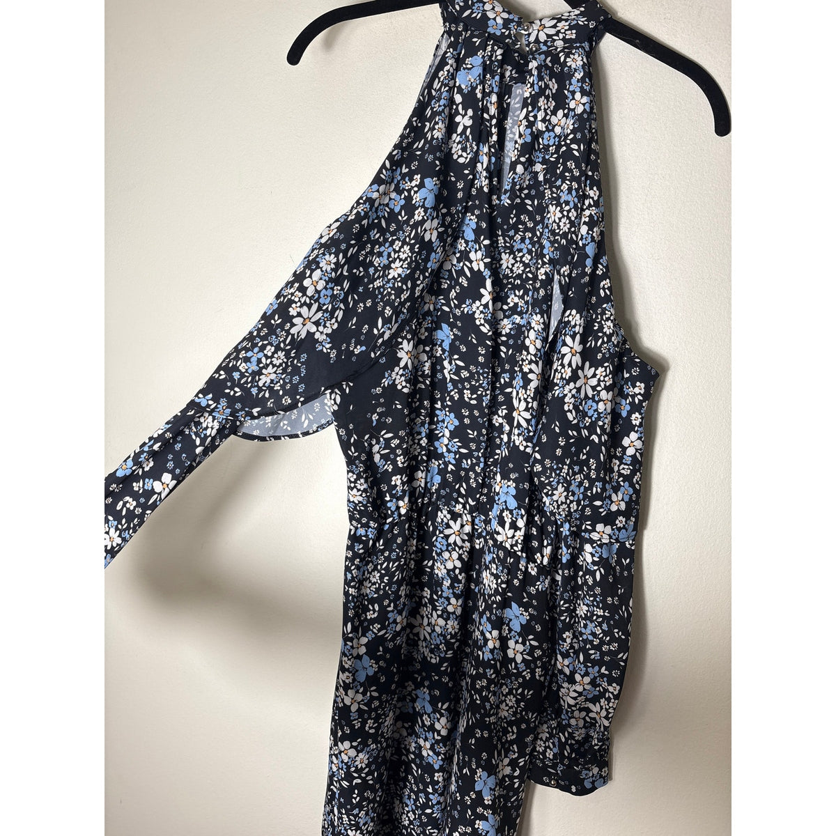 Parker Black Blue Floral Long Sleeve Cold Shoulder Mini Dress Sz S