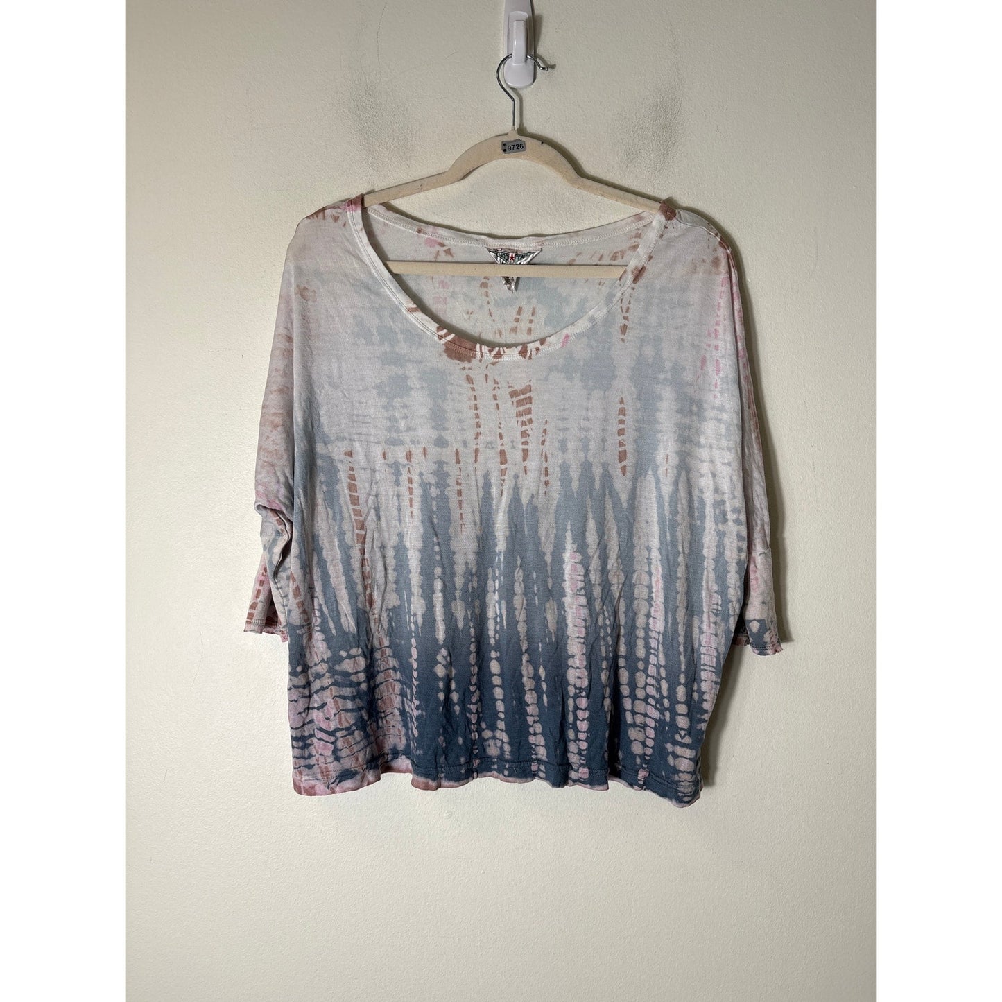 Hard tail Blue Pink Tie Dye Half Sleeve Oversized Athletic Top Sz L