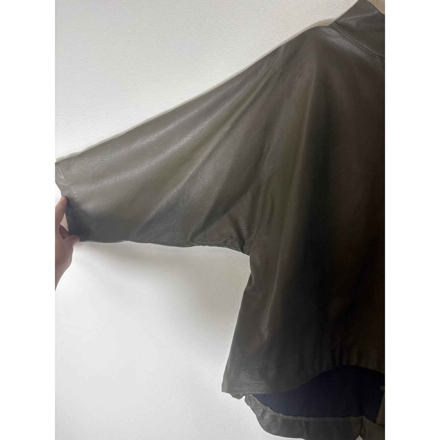 #hashtagmart Muted Dark Green Faux Leather 3/4 Sleeve Top Sz  M