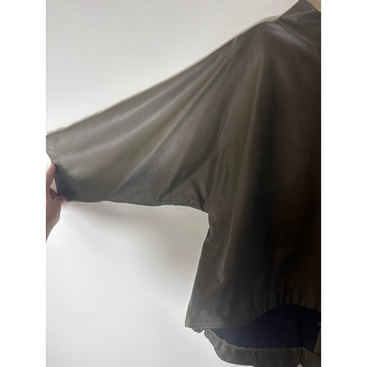 #hashtagmart Muted Dark Green Faux Leather 3/4 Sleeve Top Sz  M