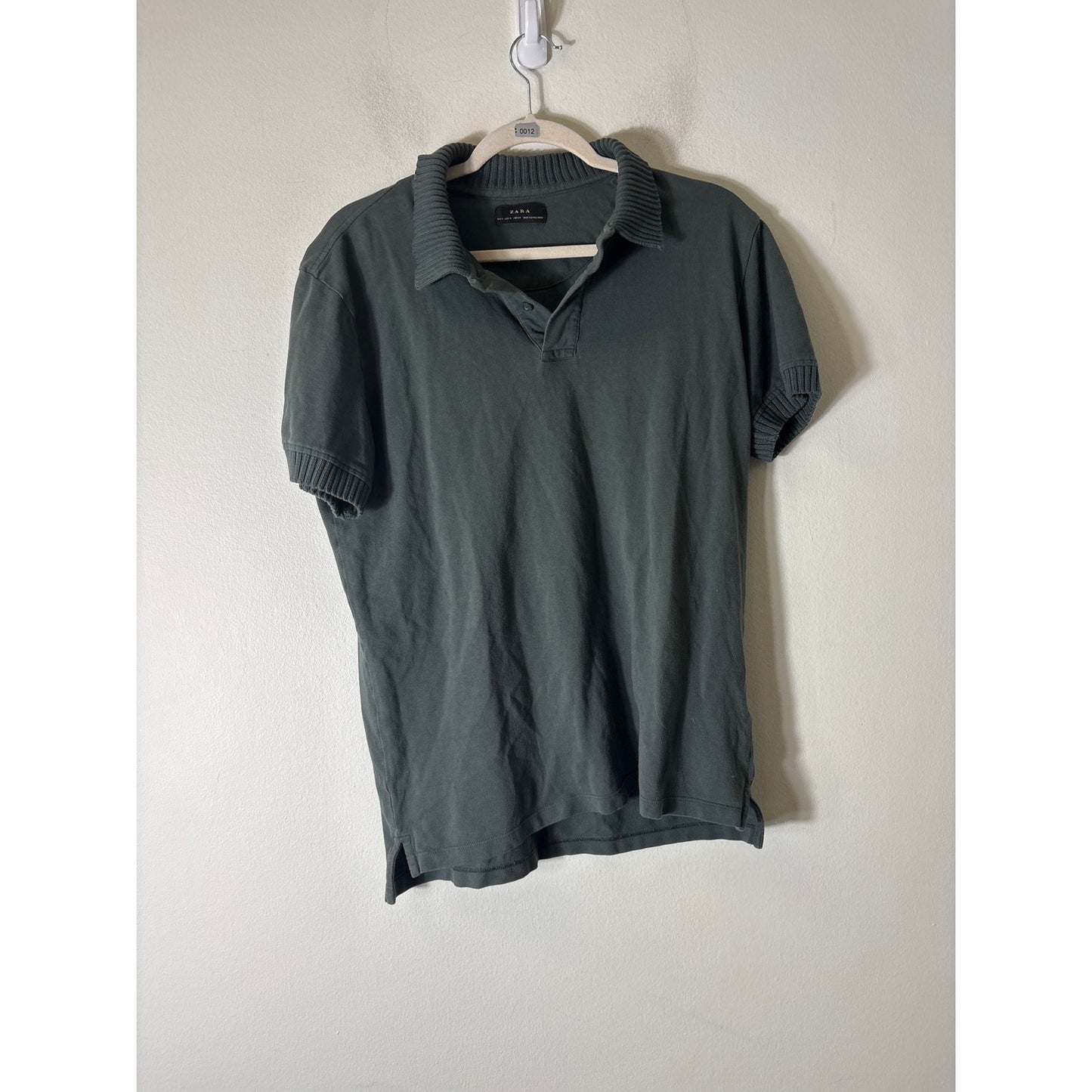 Mens Zara Green Sweater Collar Polo shirt Sz M