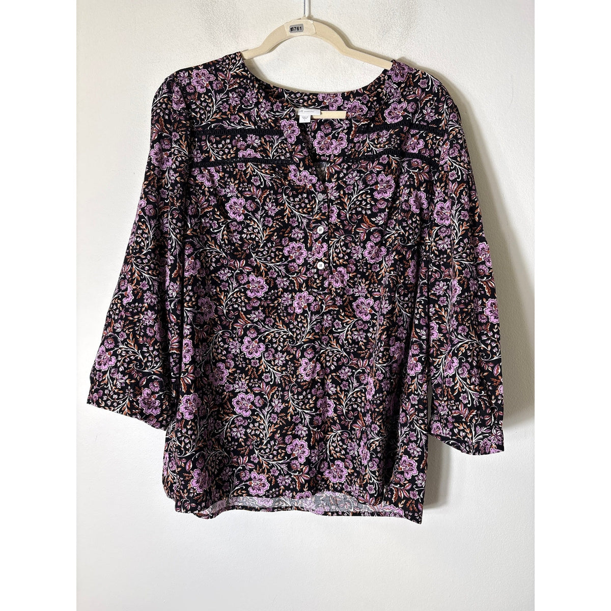 J.Jill Black and Purple Floral Corduroy Top Sz L