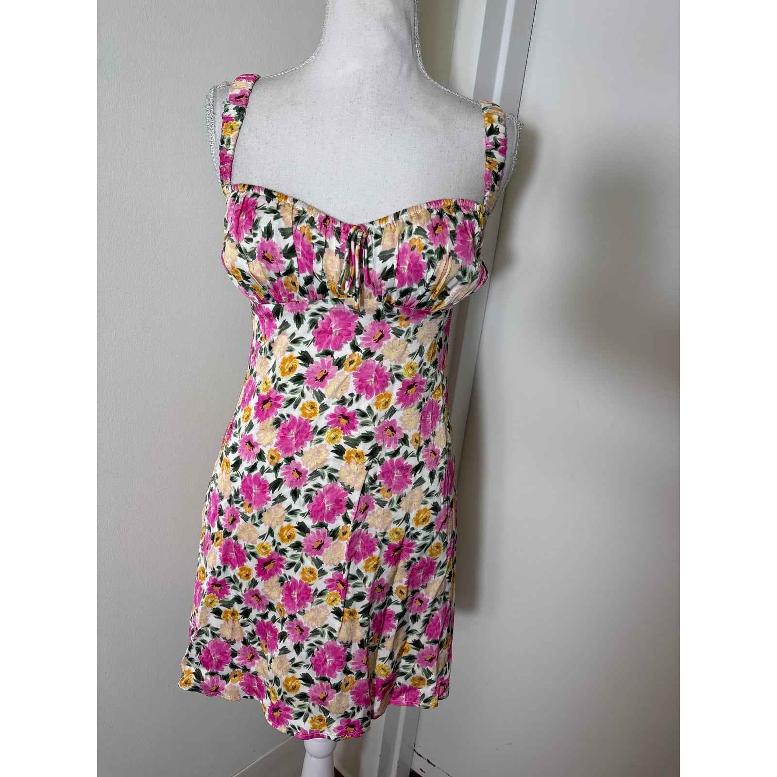 For Love and Lemons Pink Floral Backless Mini Dress Sz S