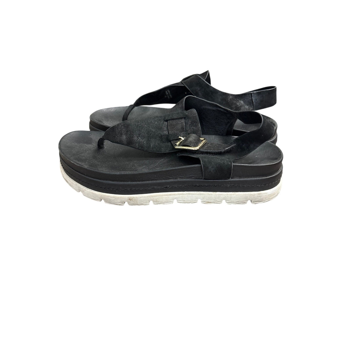 J/Slides Black Velcro Buckle Thong Slides Sz 10