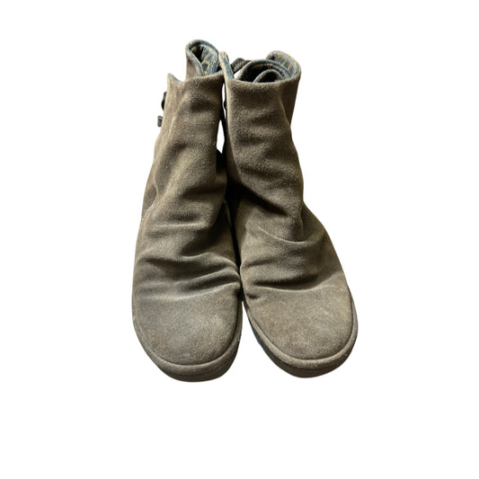 Fly London Brown Suede Ankle Booty with Lace Up Back Sz 8.5