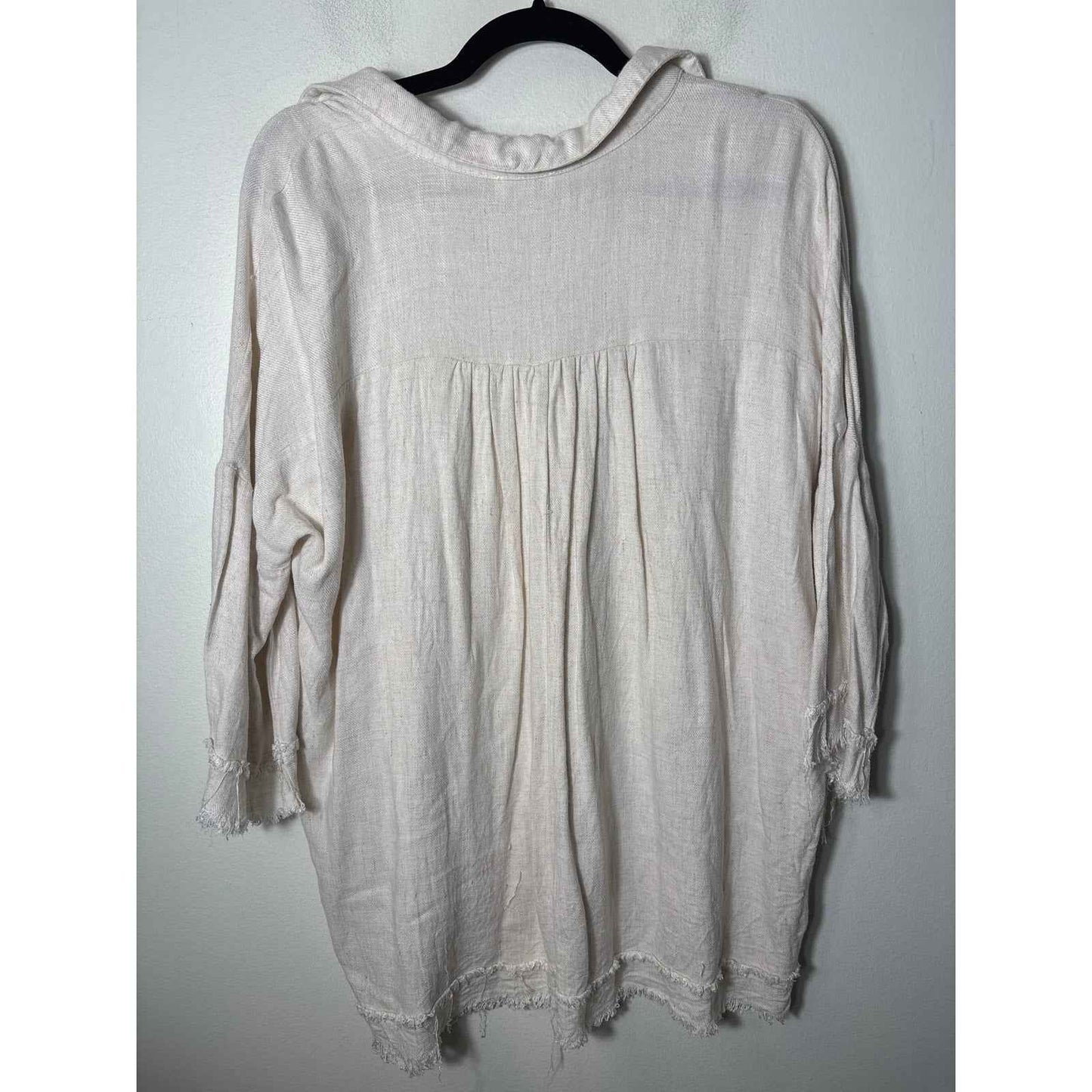 Umgee Off White 3/4 Sleeve V-Neck Linen Cotton Blend Shirt Sz L
