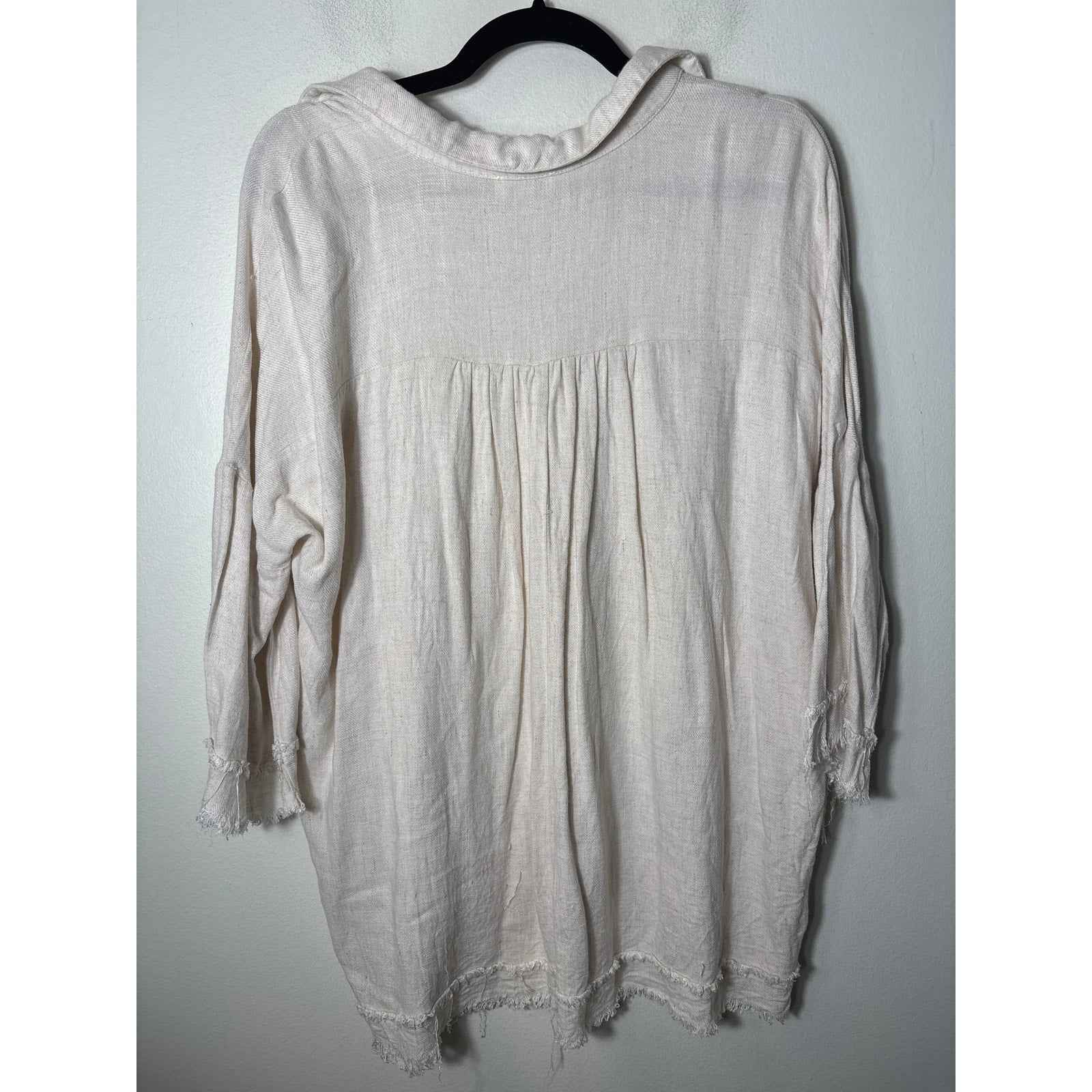 Umgee Off White 3/4 Sleeve V-Neck Linen Cotton Blend Shirt Sz L