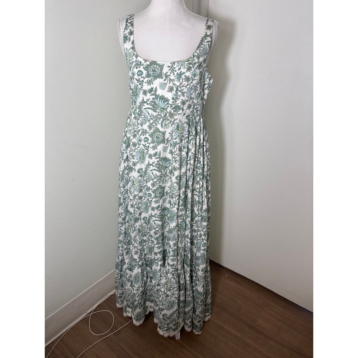 EDDY Green Floral Sleeveless Cotton Maxi Dress Sz M