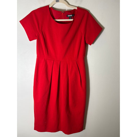 DKNY Red Front Pleated Dress Sz 6