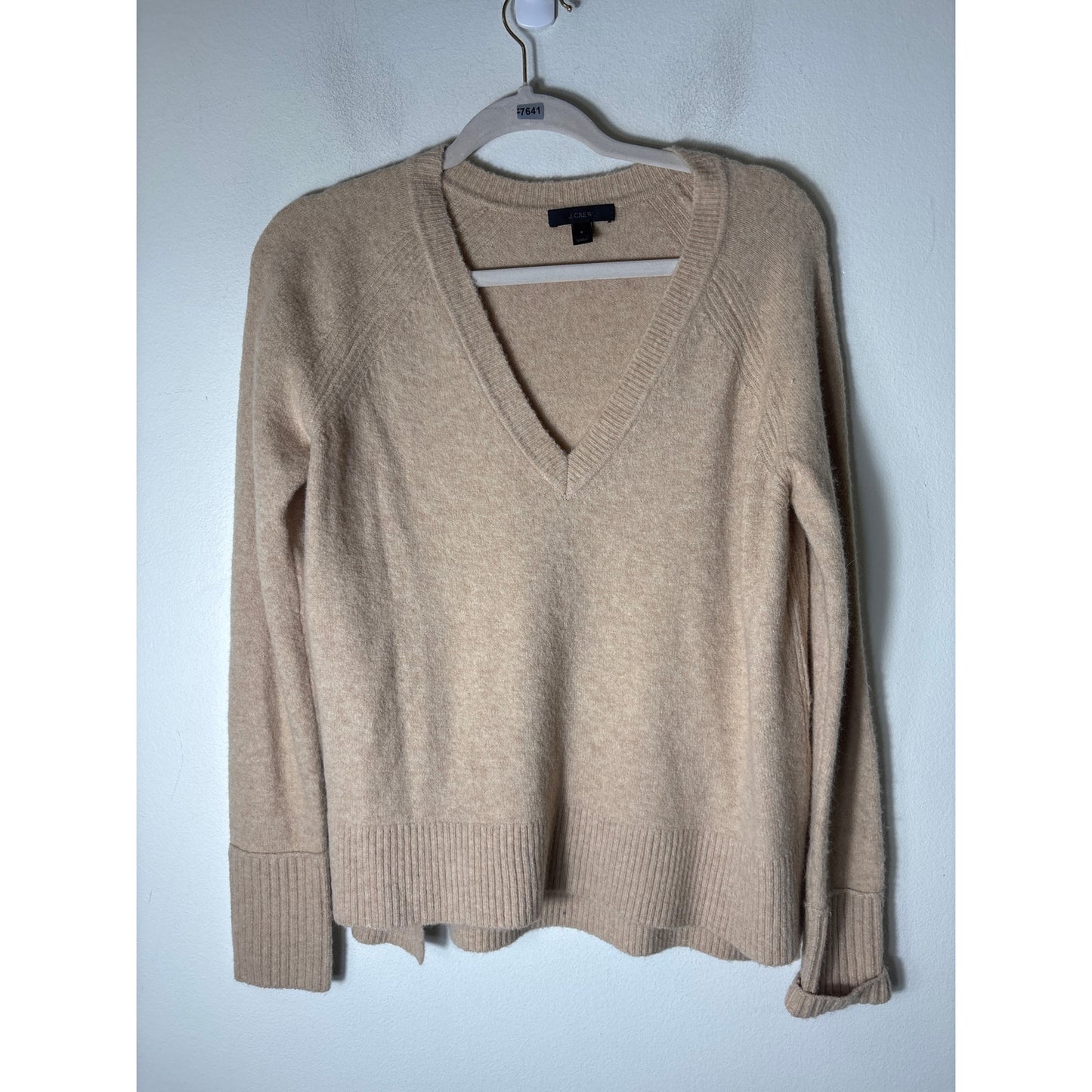 J. Crew Tan Long Sleeve V-Neck Knit Sweater Sz S