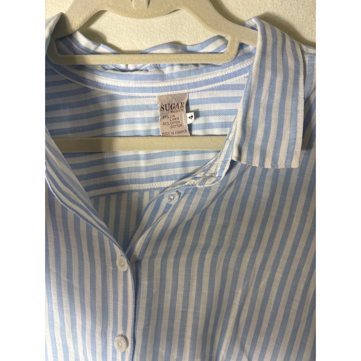 Sugar Made In France Blue and White Stripe Short Sleeve Blouse Sz 4