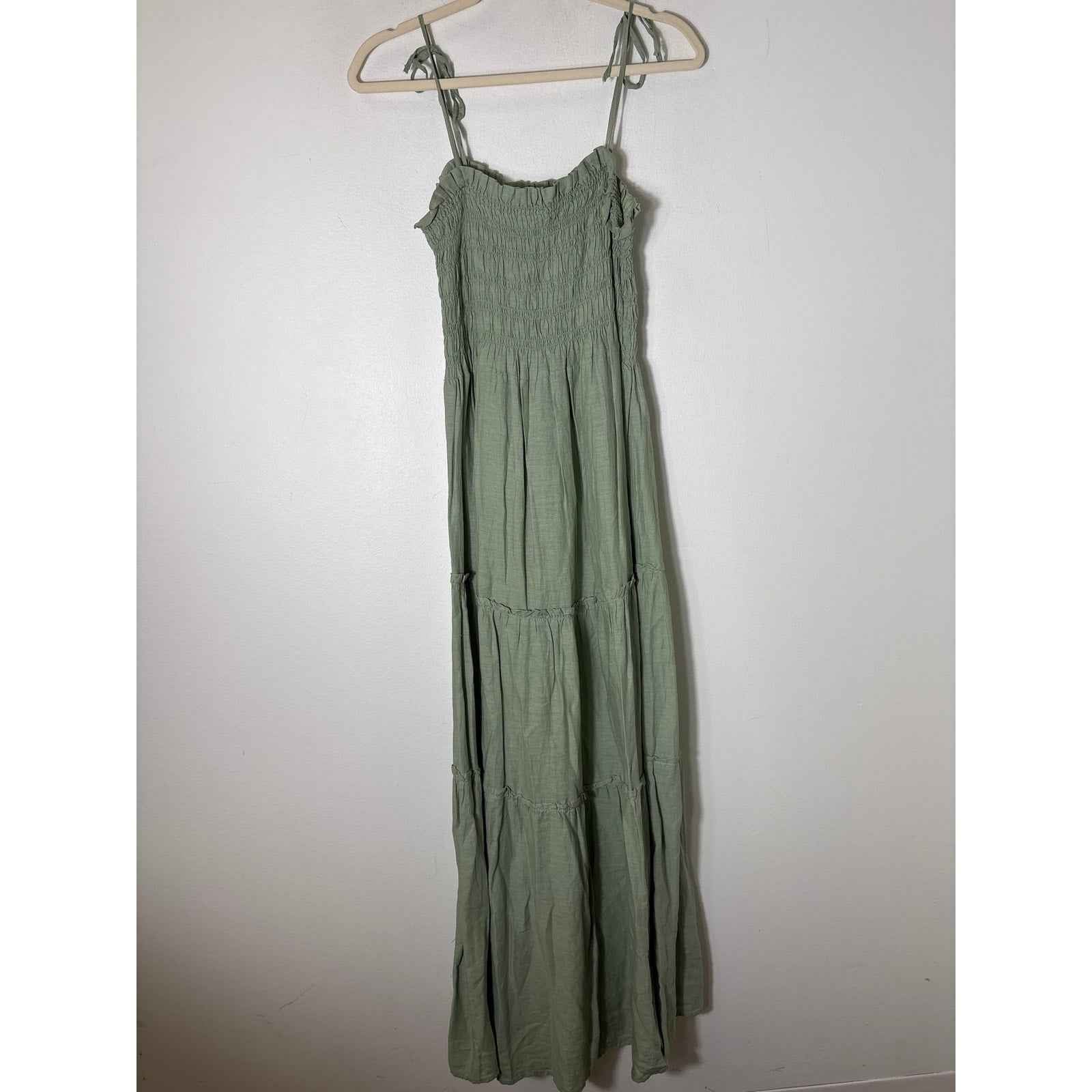 MNG Sage Green Spaghetti Strap Smocked Maxi Dress Sz 6