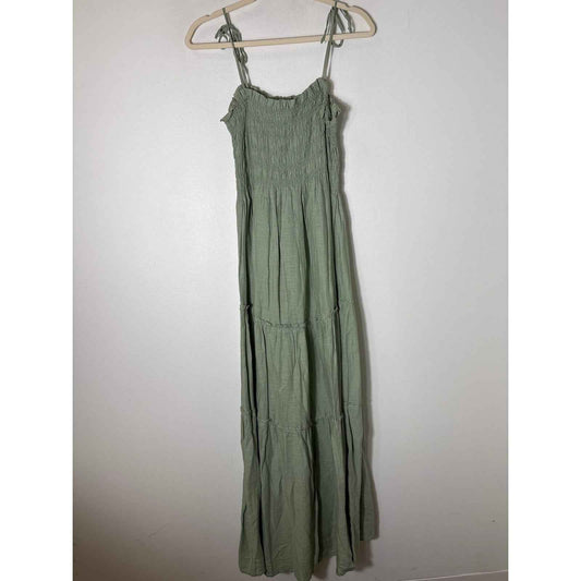 MNG Sage Green Spaghetti Strap Smocked Maxi Dress Sz 6