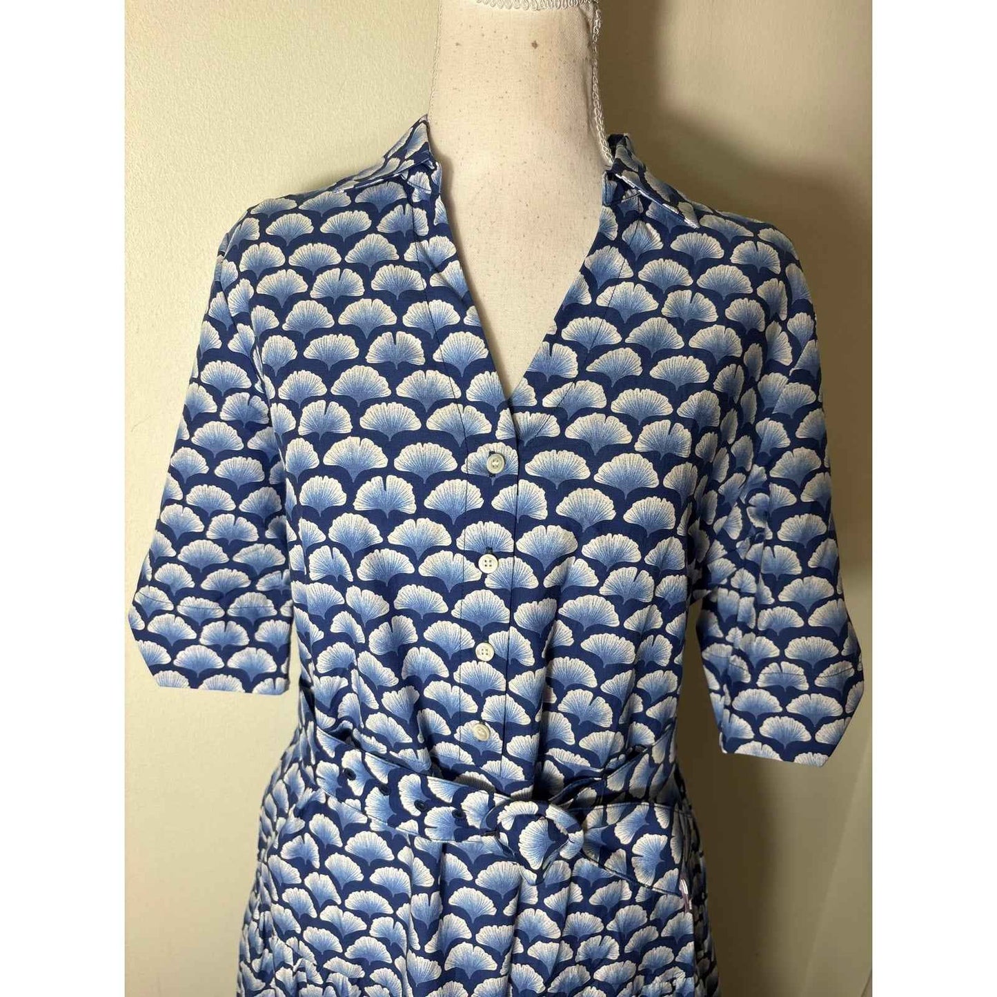J. McLaughlin Blue White Leaf Print Half Sleeve Maxi Dress Sz S