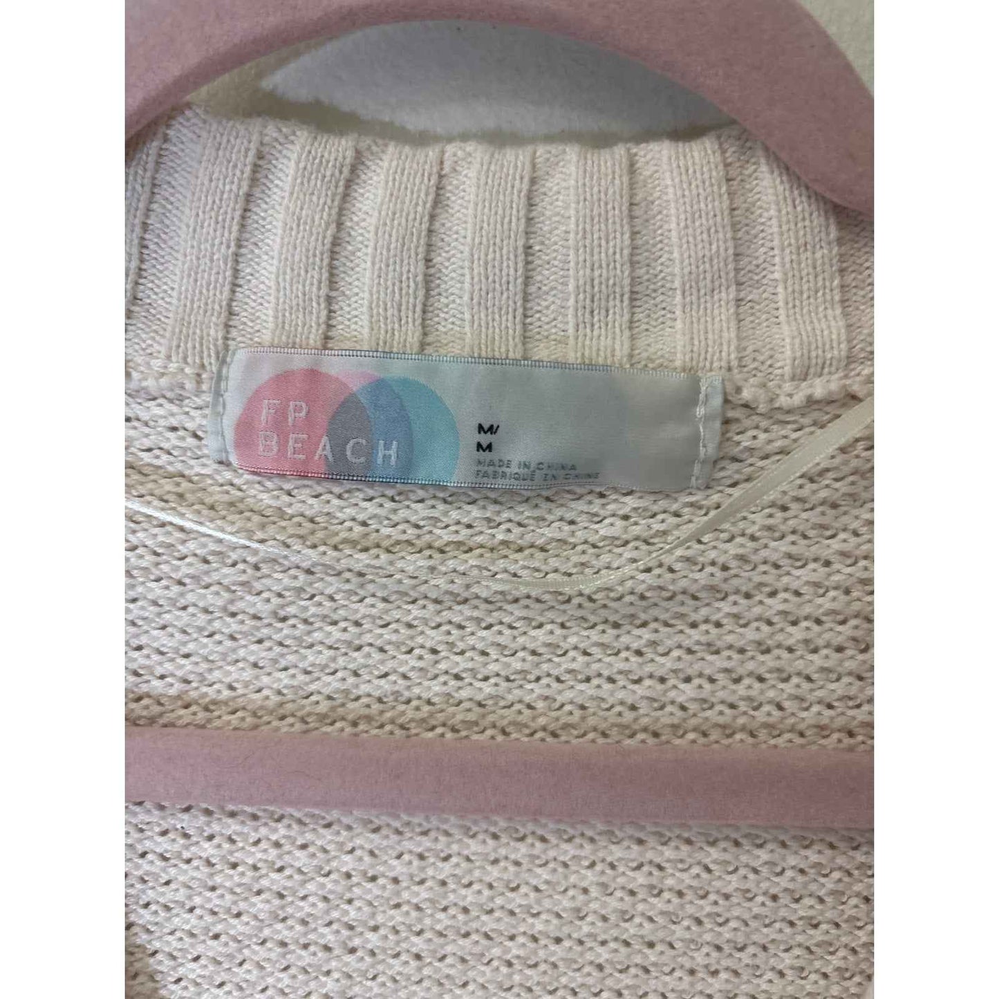 Free People Cream Long Sleeve Button Up Knit Cardigan Sweater and Pants Set Sz M