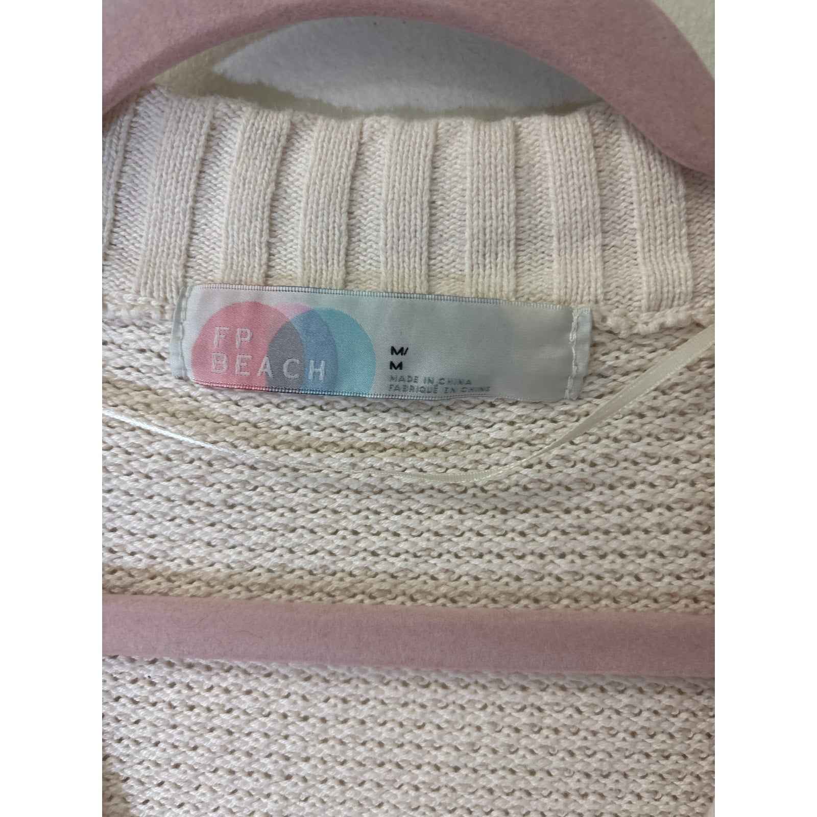 Free People Cream Long Sleeve Button Up Knit Cardigan Sweater and Pants Set Sz M