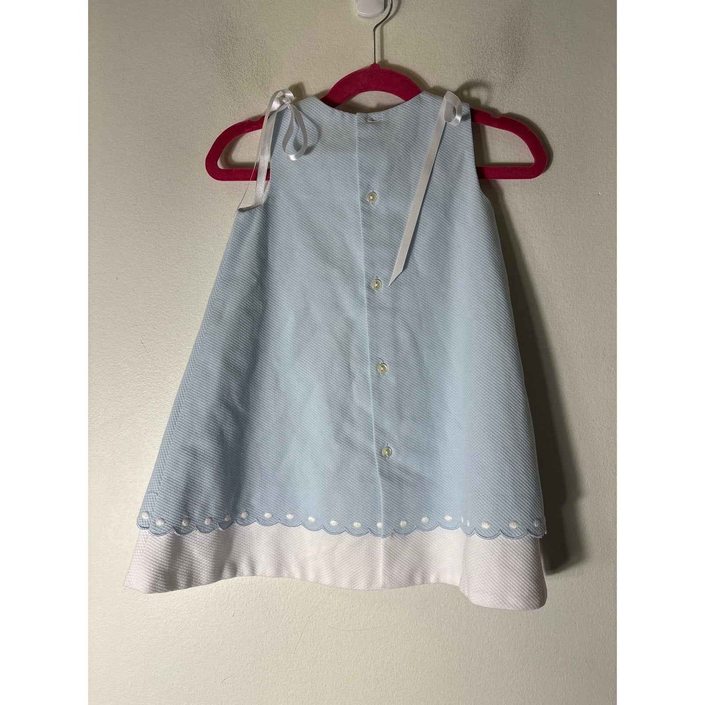 Girls Vintage Luli & Me light blue and white dress with scallop hem sz 18m