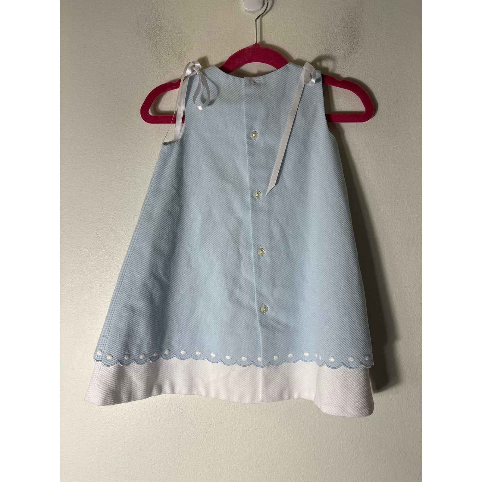 Girls Vintage Luli & Me light blue and white dress with scallop hem sz 18m