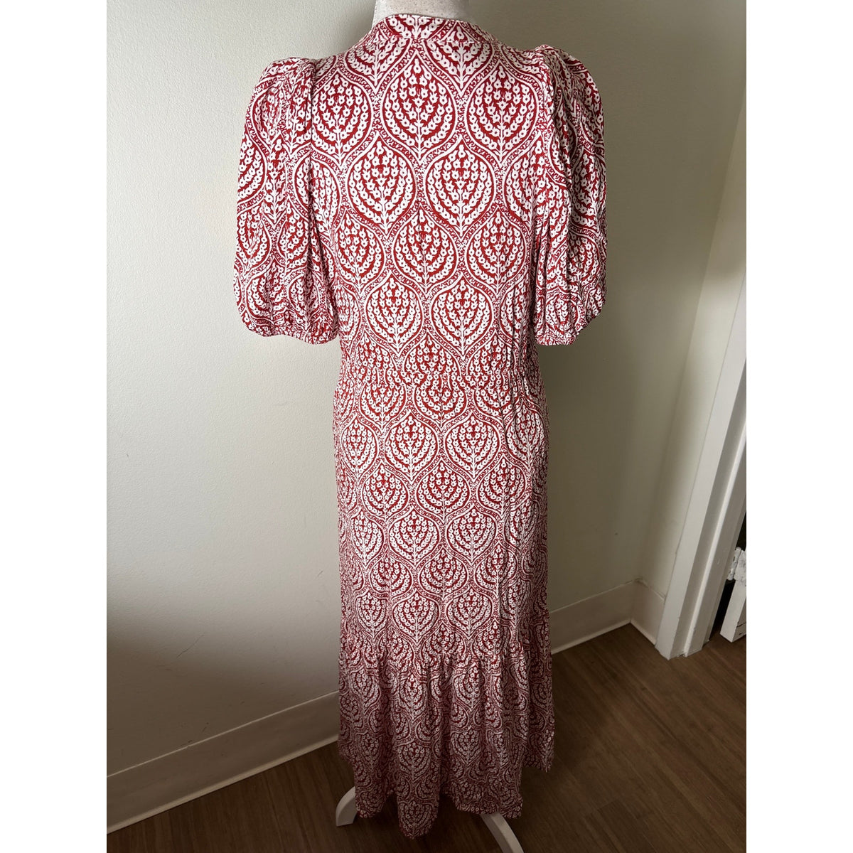 Emerson Fry / India Collection Red and white Block Print Maxi Dress Sz S