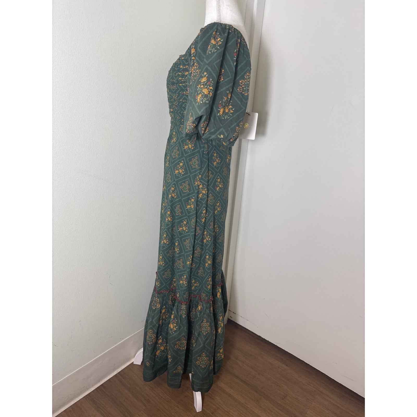 NWT Anna Cate Dark Green "Diamond Floral" Cotton Maxi Dress Sz XS