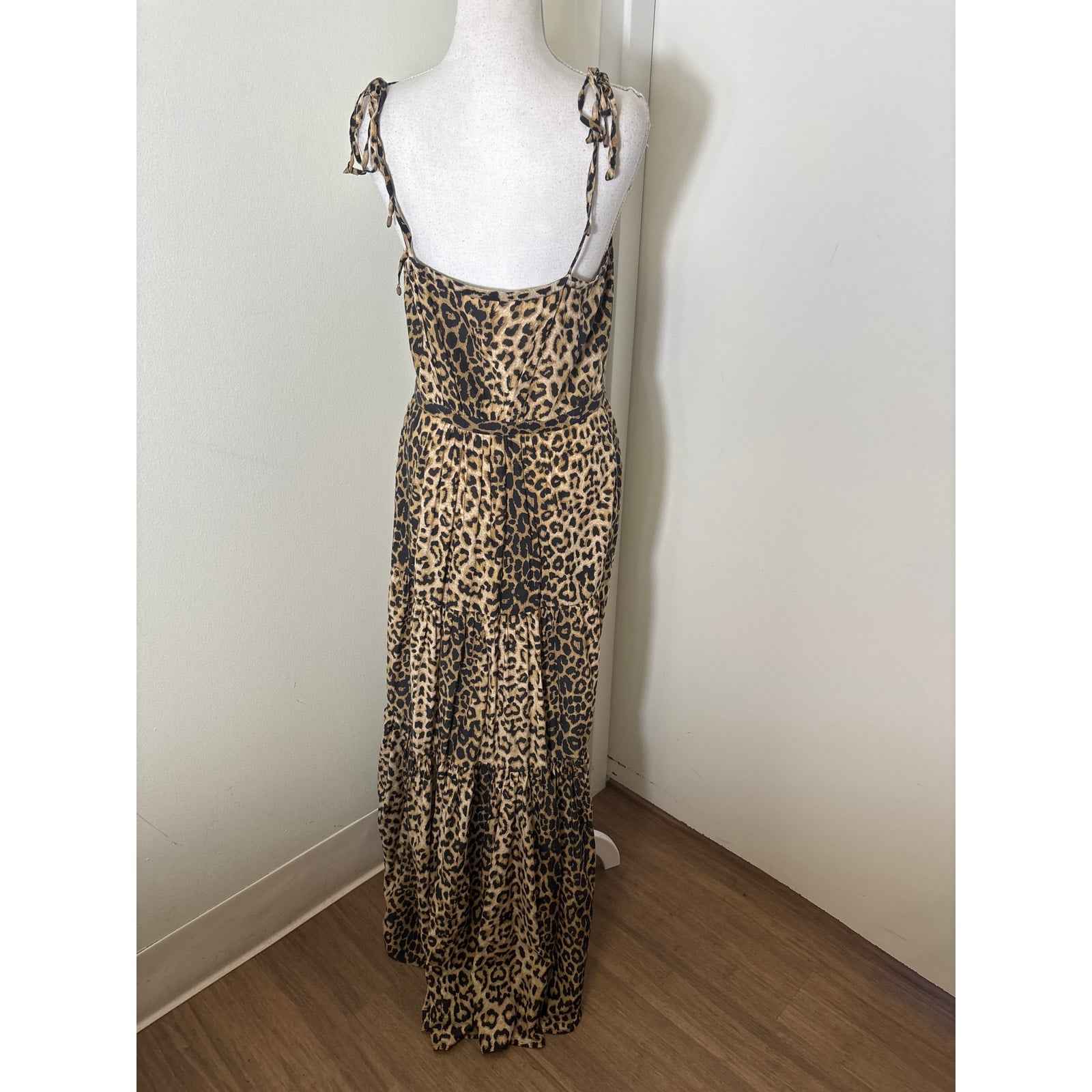 Veronica Beard Leopard Print Tie Shoulder Maxi Dress Sz S