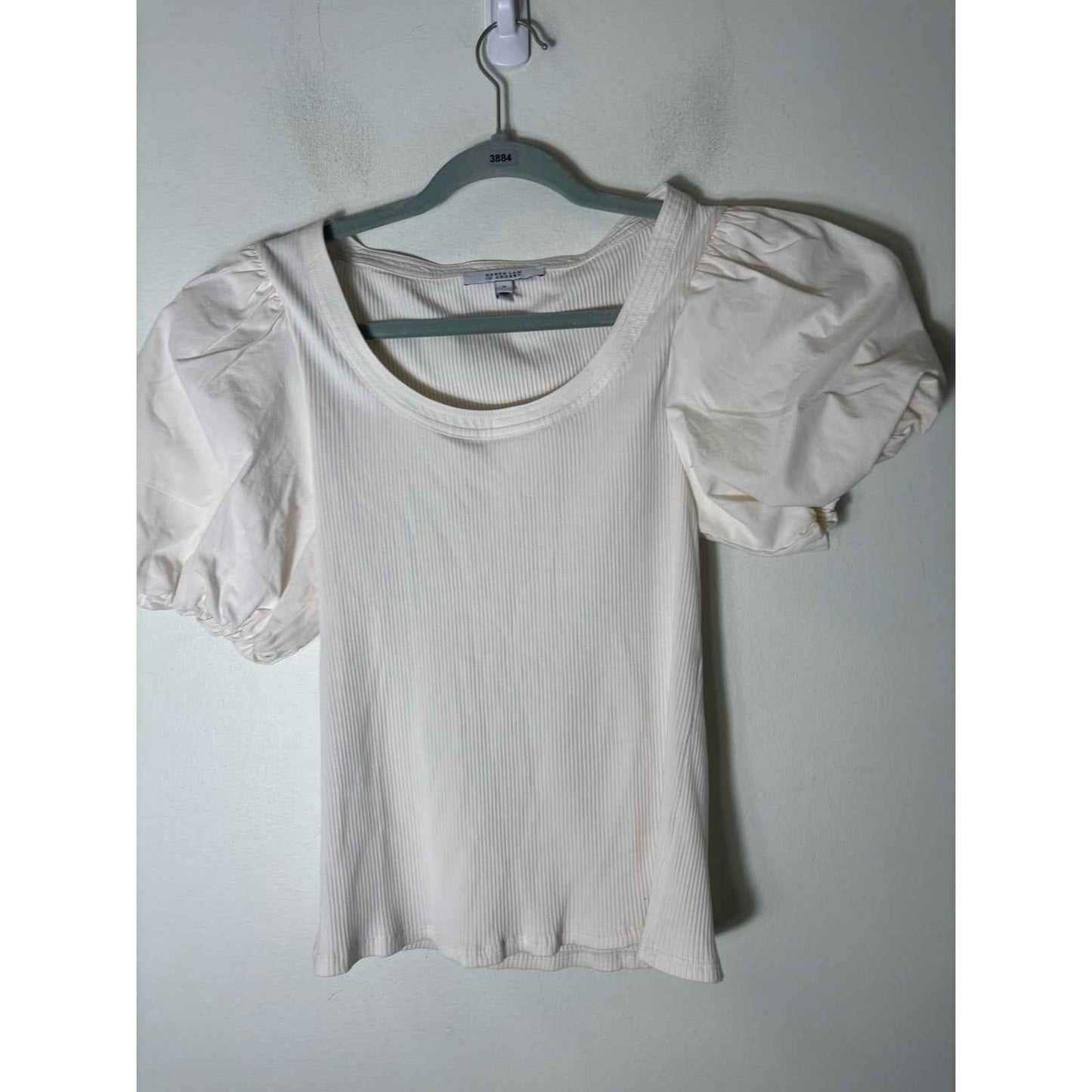 Derek Lam IO Crosby Mixed Media Cream Colored Puff Sleeve Shirt Sz M