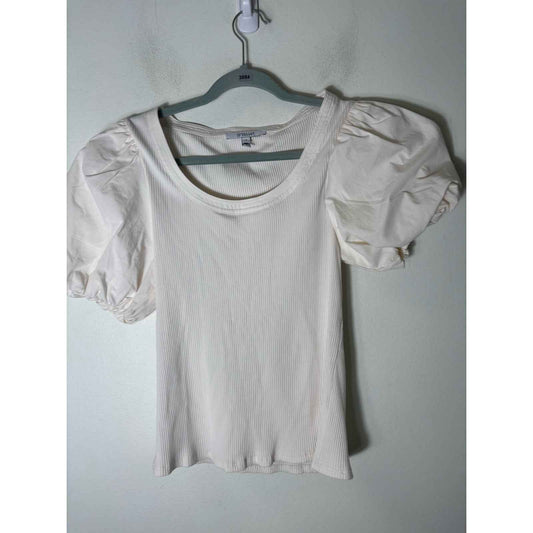 Derek Lam IO Crosby Mixed Media Cream Colored Puff Sleeve Shirt Sz M