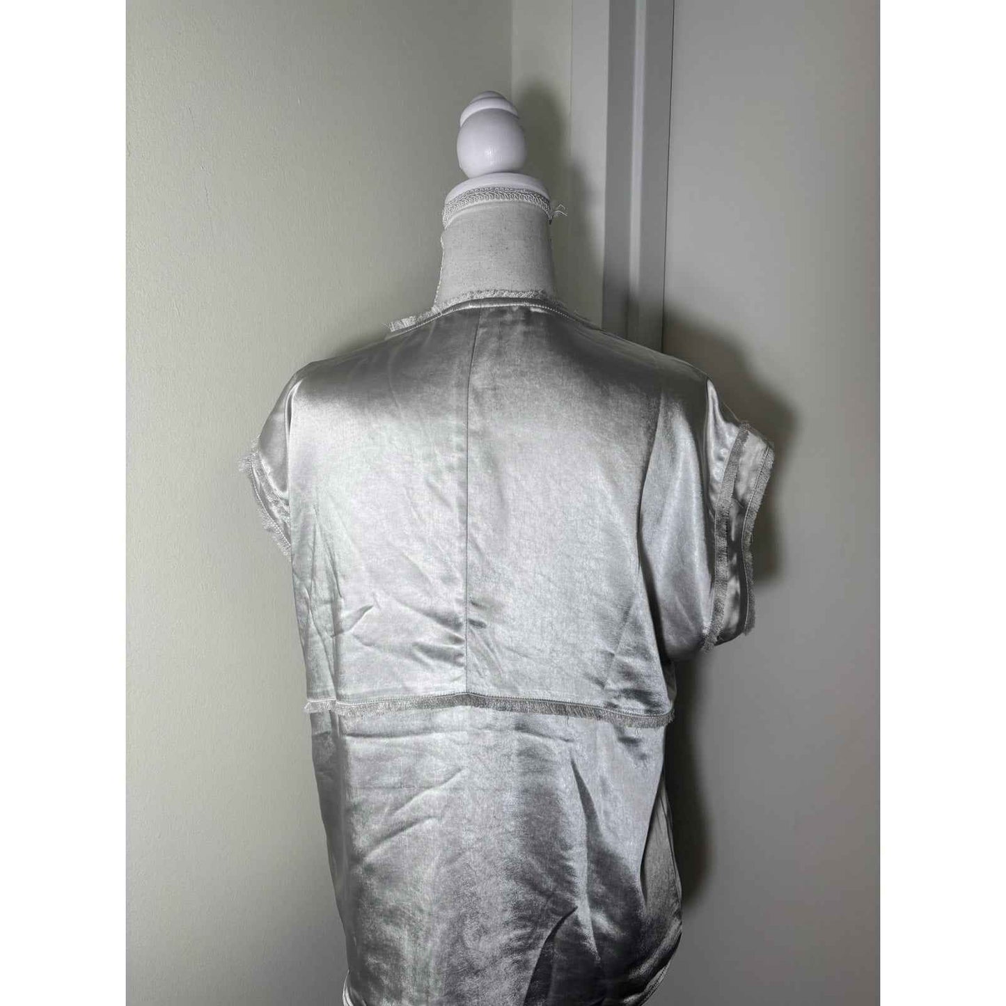 Melissa Nepton Silver Sleeveless V-Neck Shirt Sz M