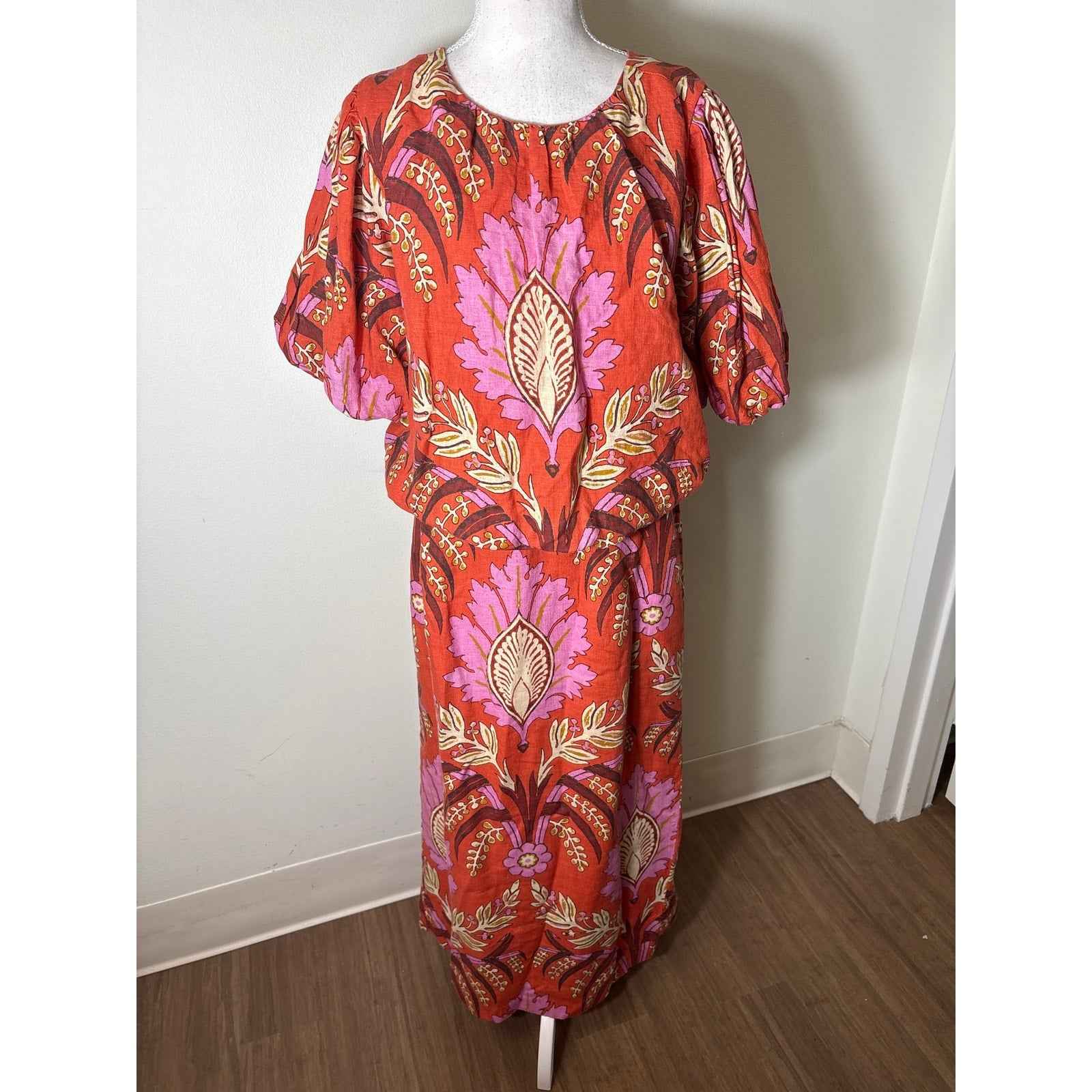 Sundance Dark Orange Purple Puff Sleeve Top and SKirt Set Sz M