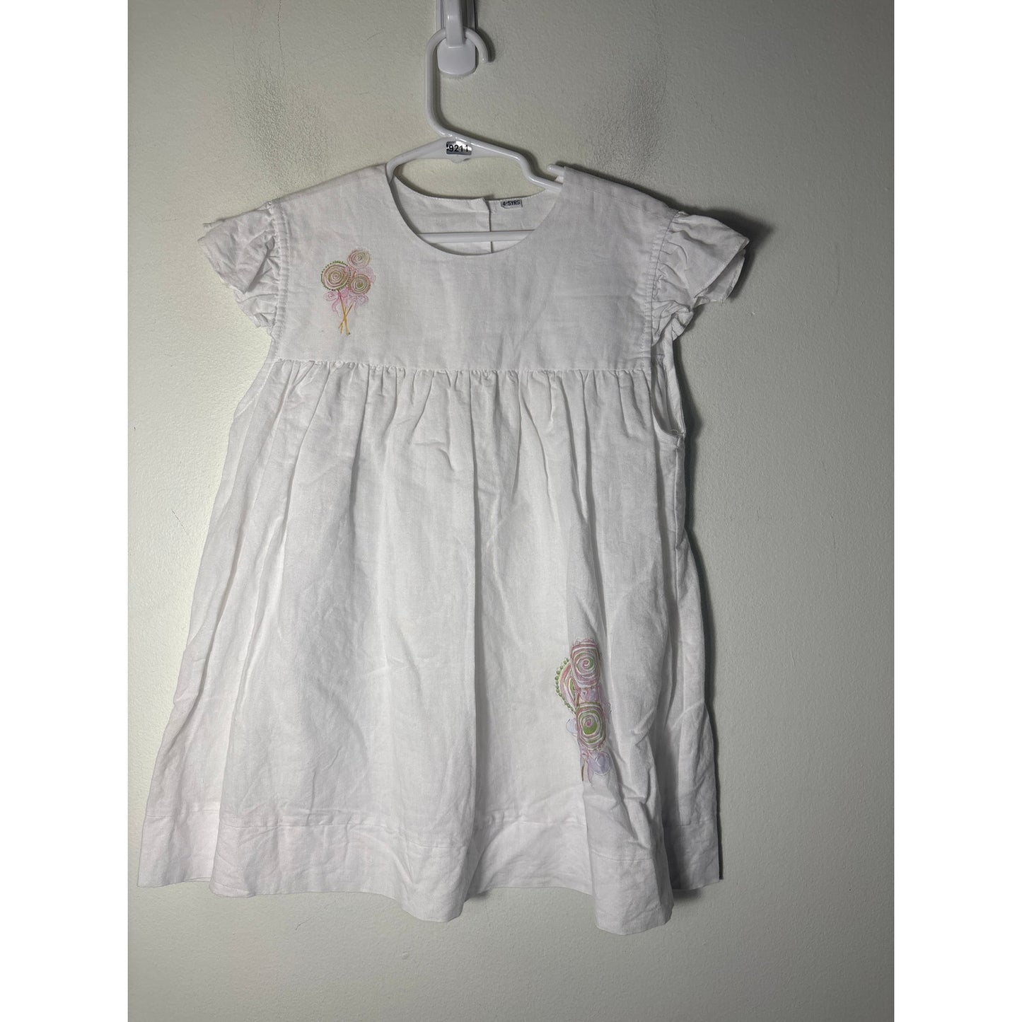 Girls Vintage White Linen Dress with Lollipops Sz 4-5