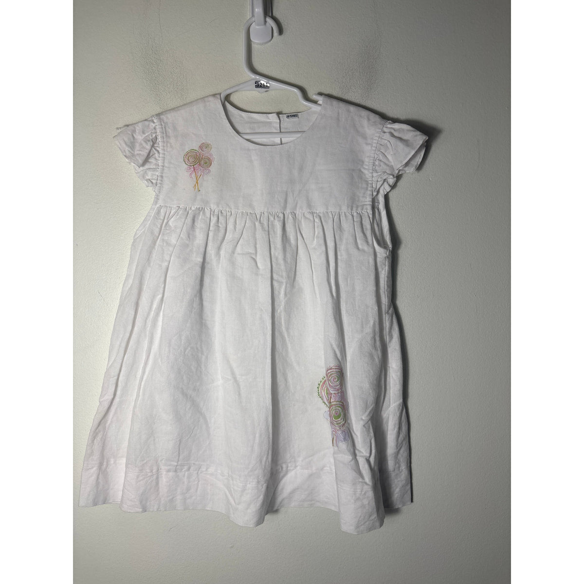 Girls Vintage White Linen Dress with Lollipops Sz 4-5