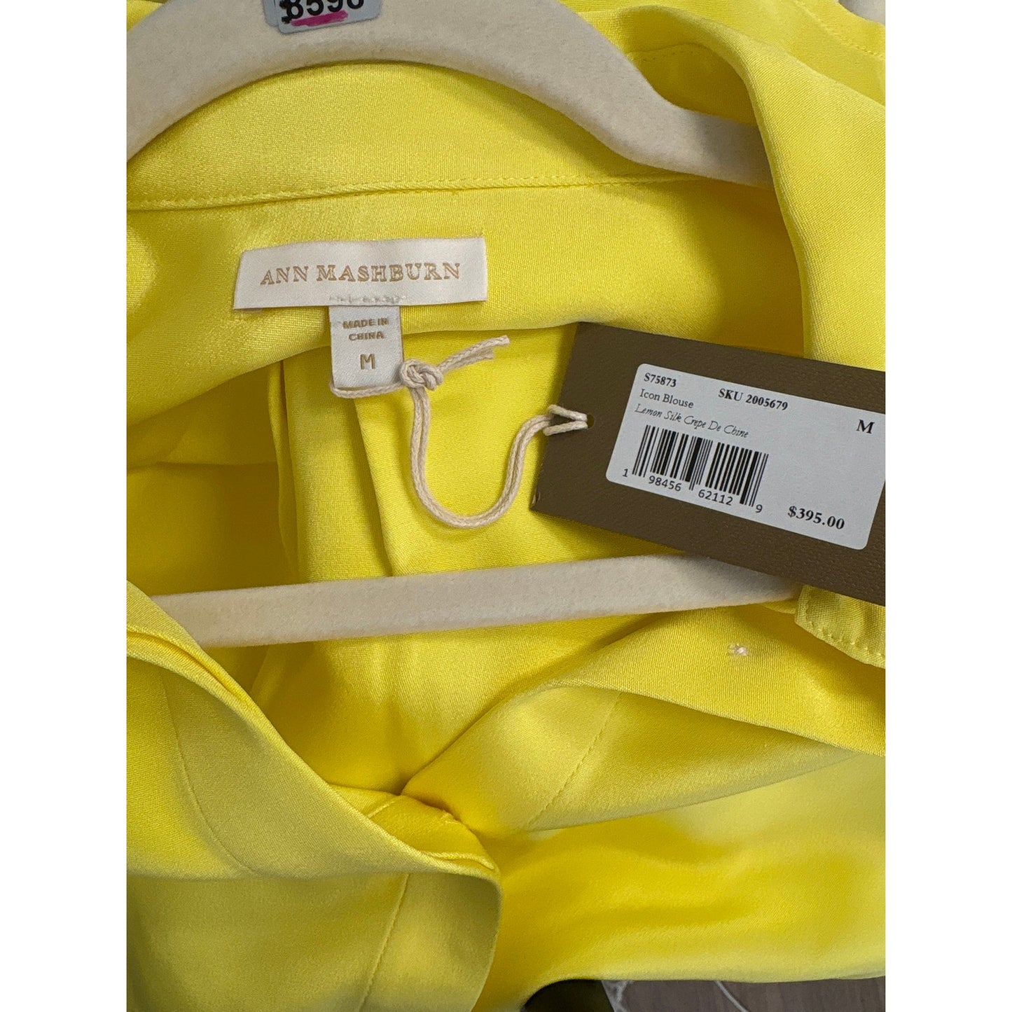 NWT Ann Mashburn Lemon Silk Crepe De Chine Blouse Sz M