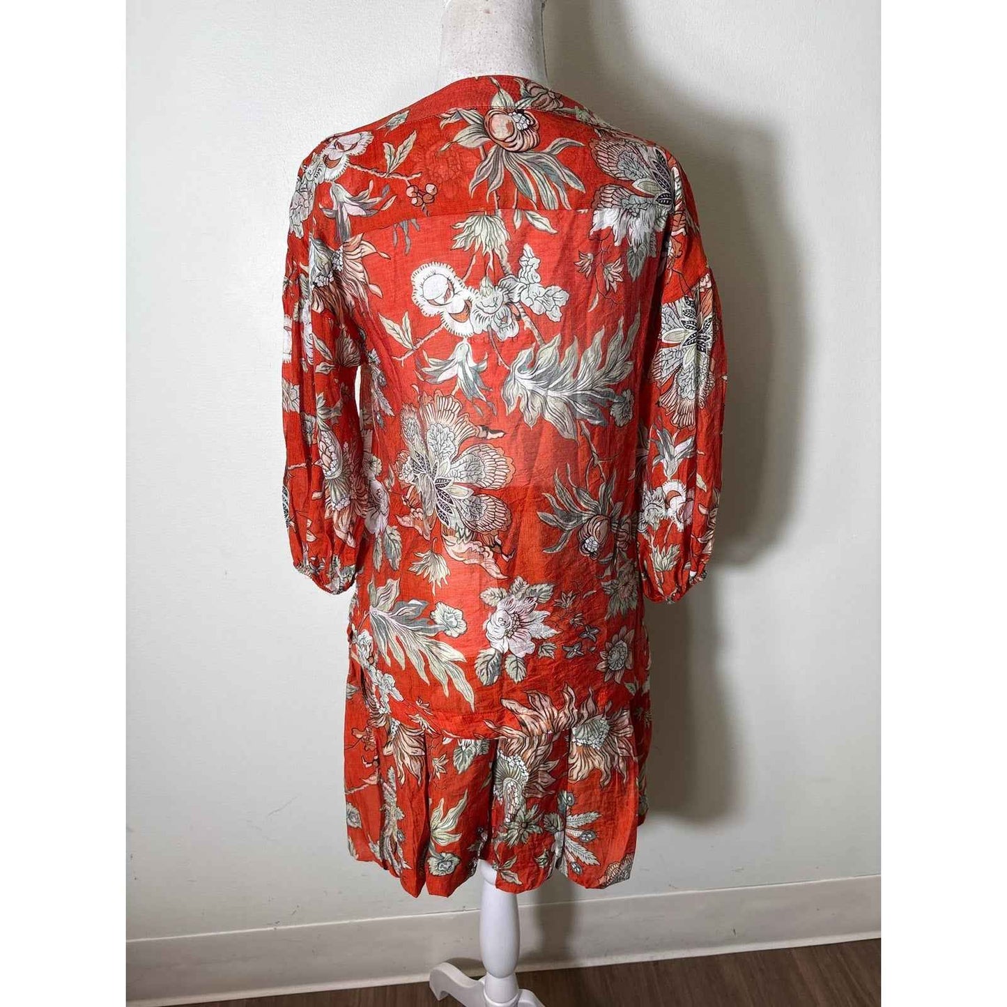 NWT Buru Orange Floral Button Sleeve Blouse and Mini Skirt Set Sz xs&xl