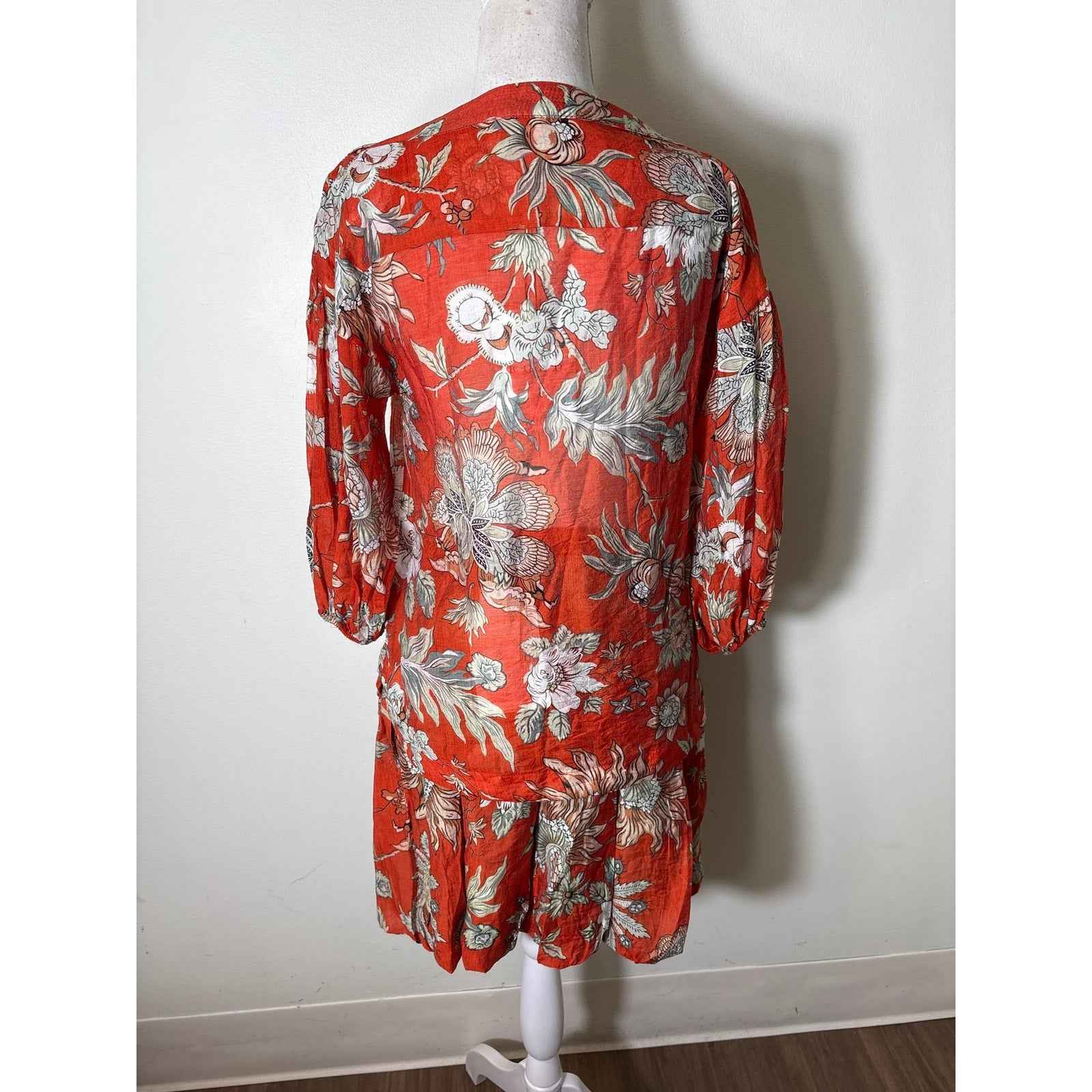 NWT Buru Orange Floral Button Sleeve Blouse and Mini Skirt Set Sz xs&xl