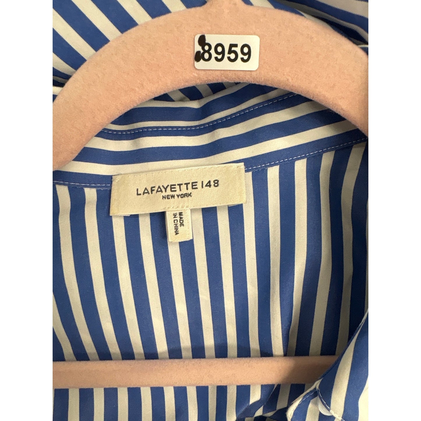 Lafayette 148 Blue and White Stripe Long Sleeve Button Up Maxi Dress Sz L