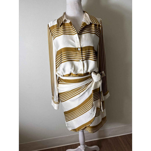 THML Off White Long Sleeve Above the Kne Faux Wrap Dress Sz S
