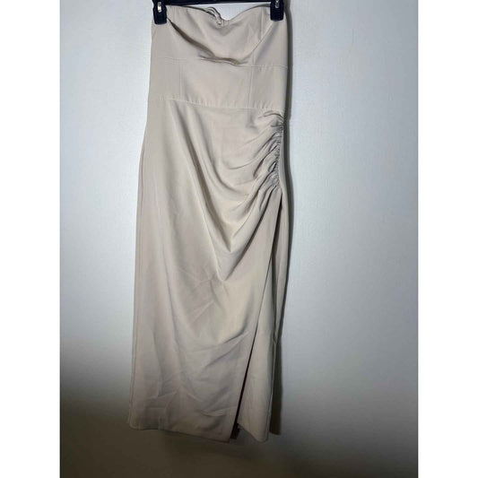 French Connection Light Beige Strapless Ruched Midi Dress Sz 6