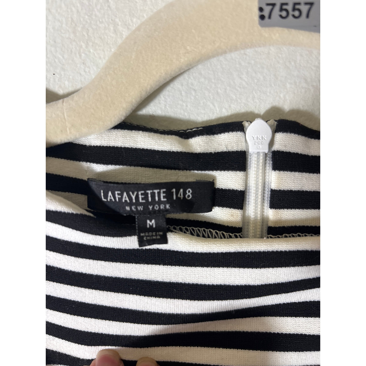 Lafayette 148 Black and White Stripe Short Sleeve Top Sz M