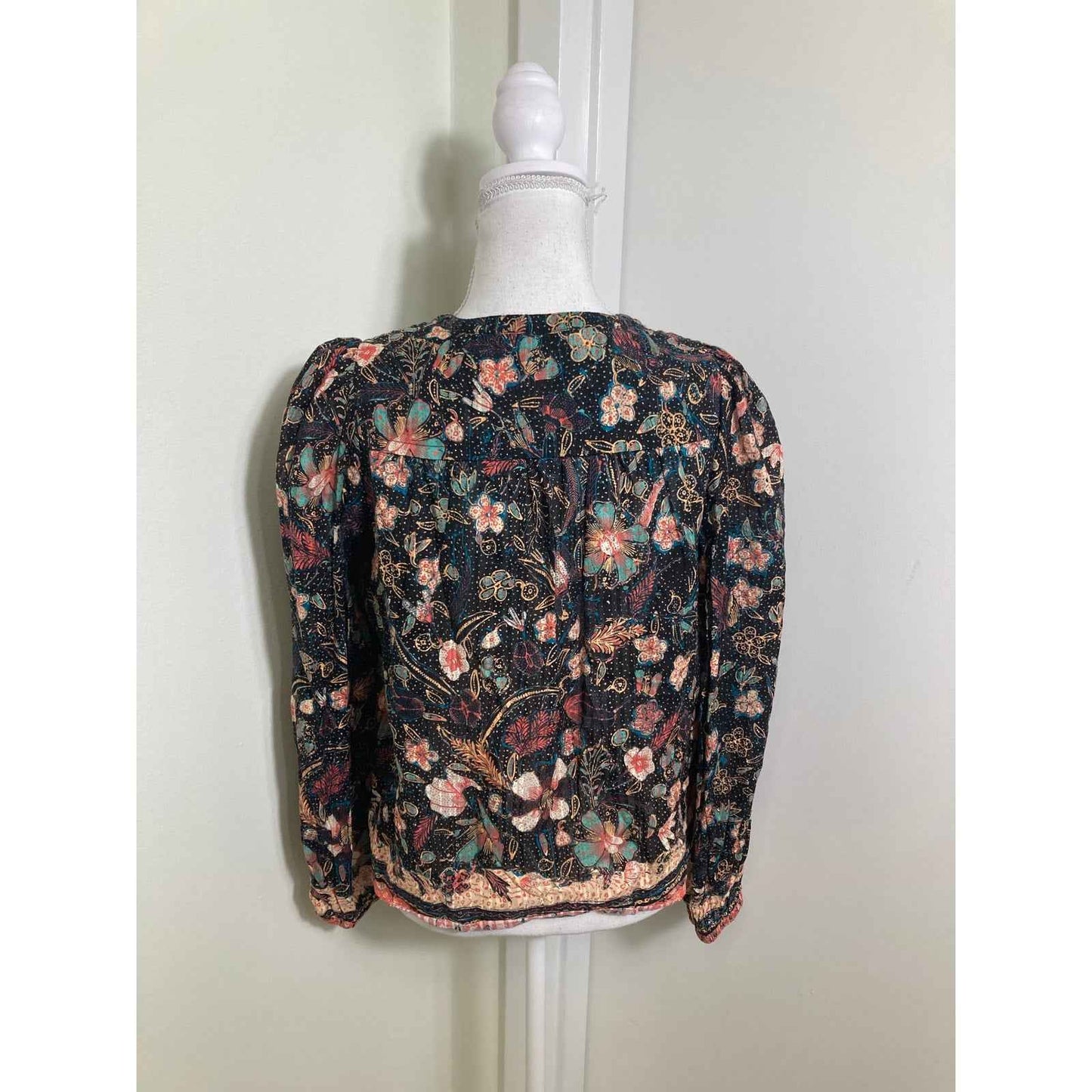 Ulla Johnson Black With Teal/Orange Florals Shirt Sz 4
