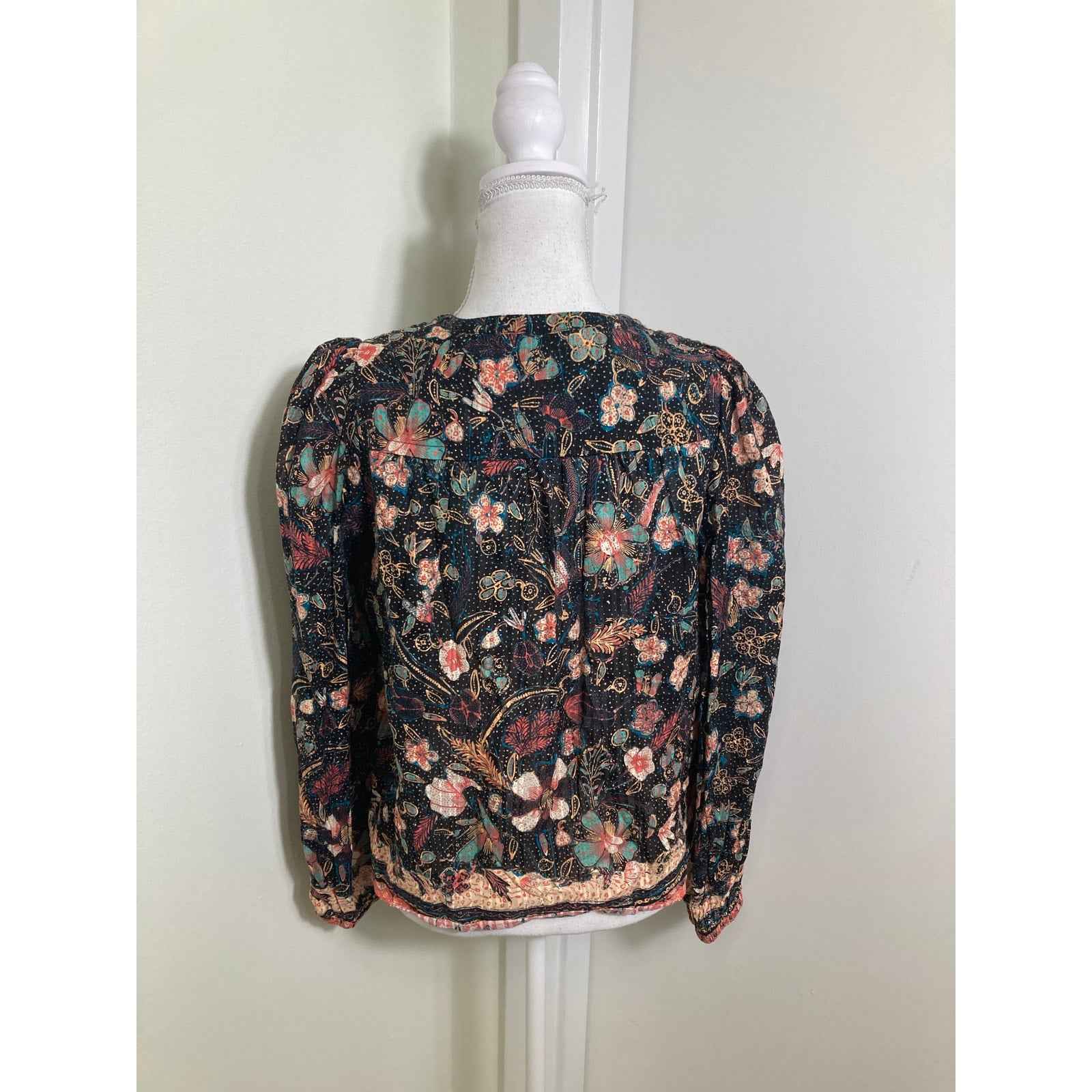 Ulla Johnson Black With Teal/Orange Florals Shirt Sz 4
