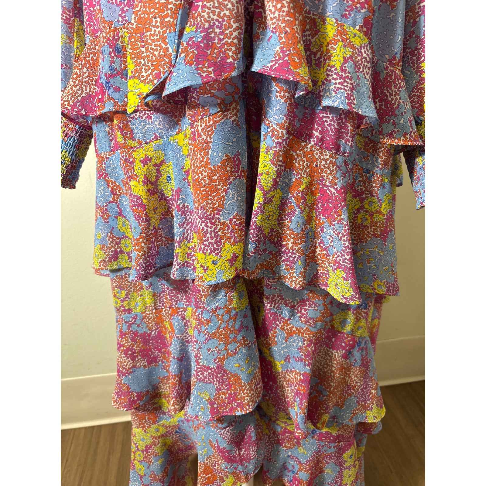 Allison New York Multicolor Long Sleeve Tiered Ruffled Maxi Dress Sz M