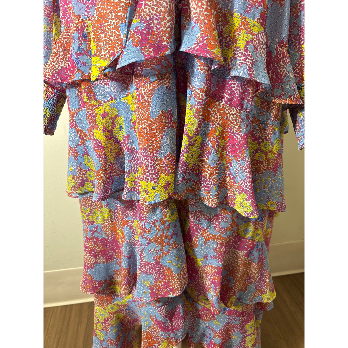 Allison New York Multicolor Long Sleeve Tiered Ruffled Maxi Dress Sz M
