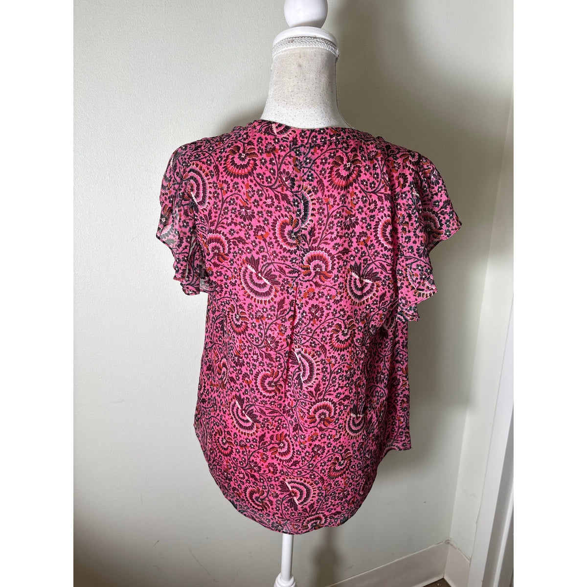 A.L.C Pink Floral Flutter Sleeve Blouse Sz 4