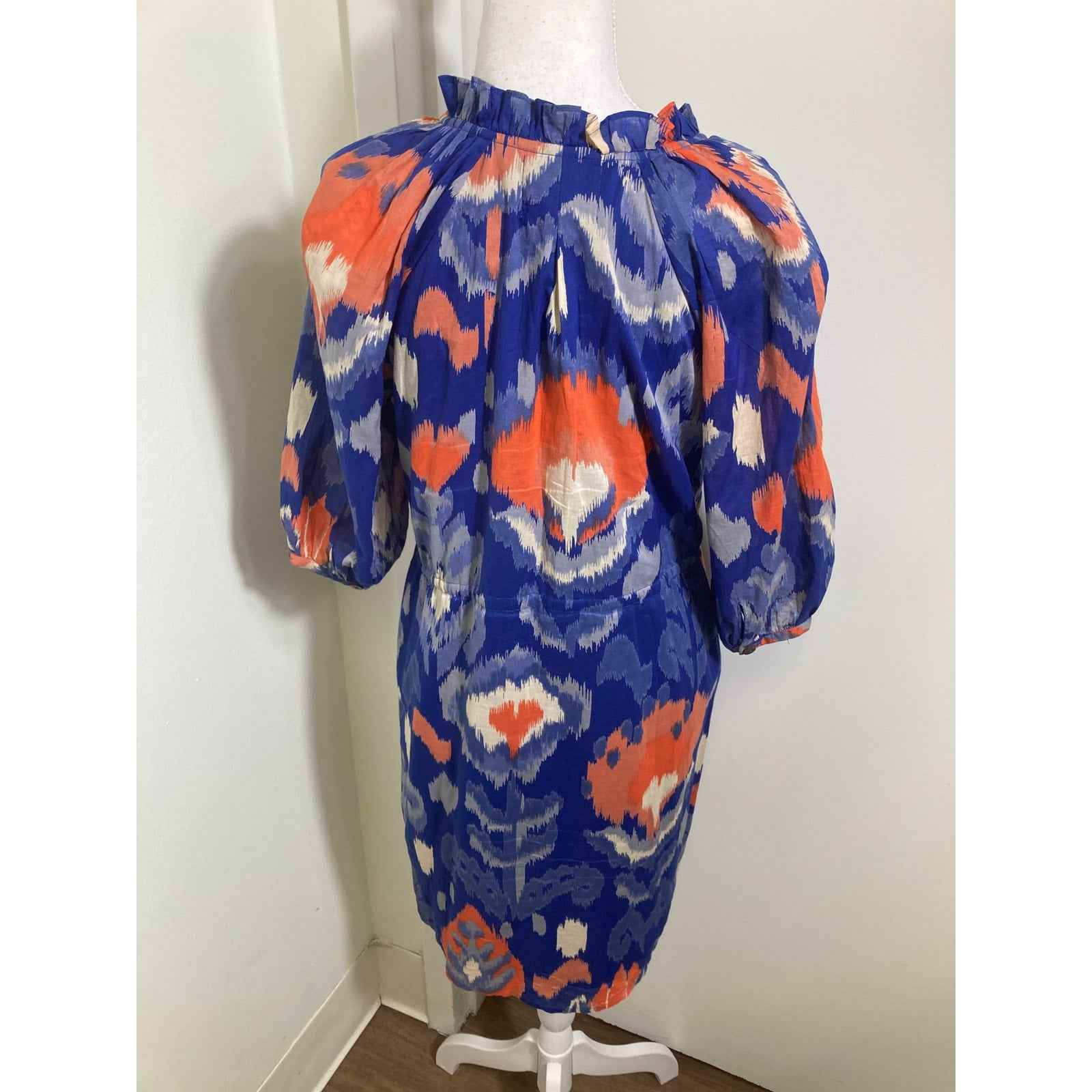 Banjanan Blue/Orange Midi Ikat Dress Sz S