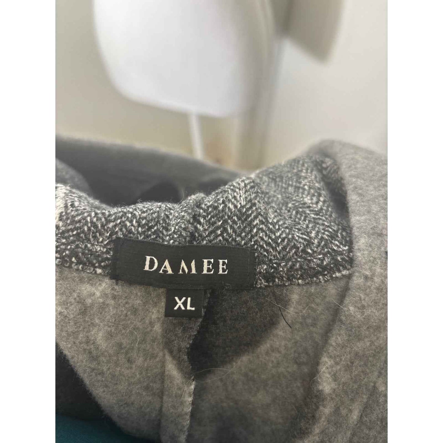 Damee Black and White Houndstooth Dot Hooded Sweater Jacket Sz XL