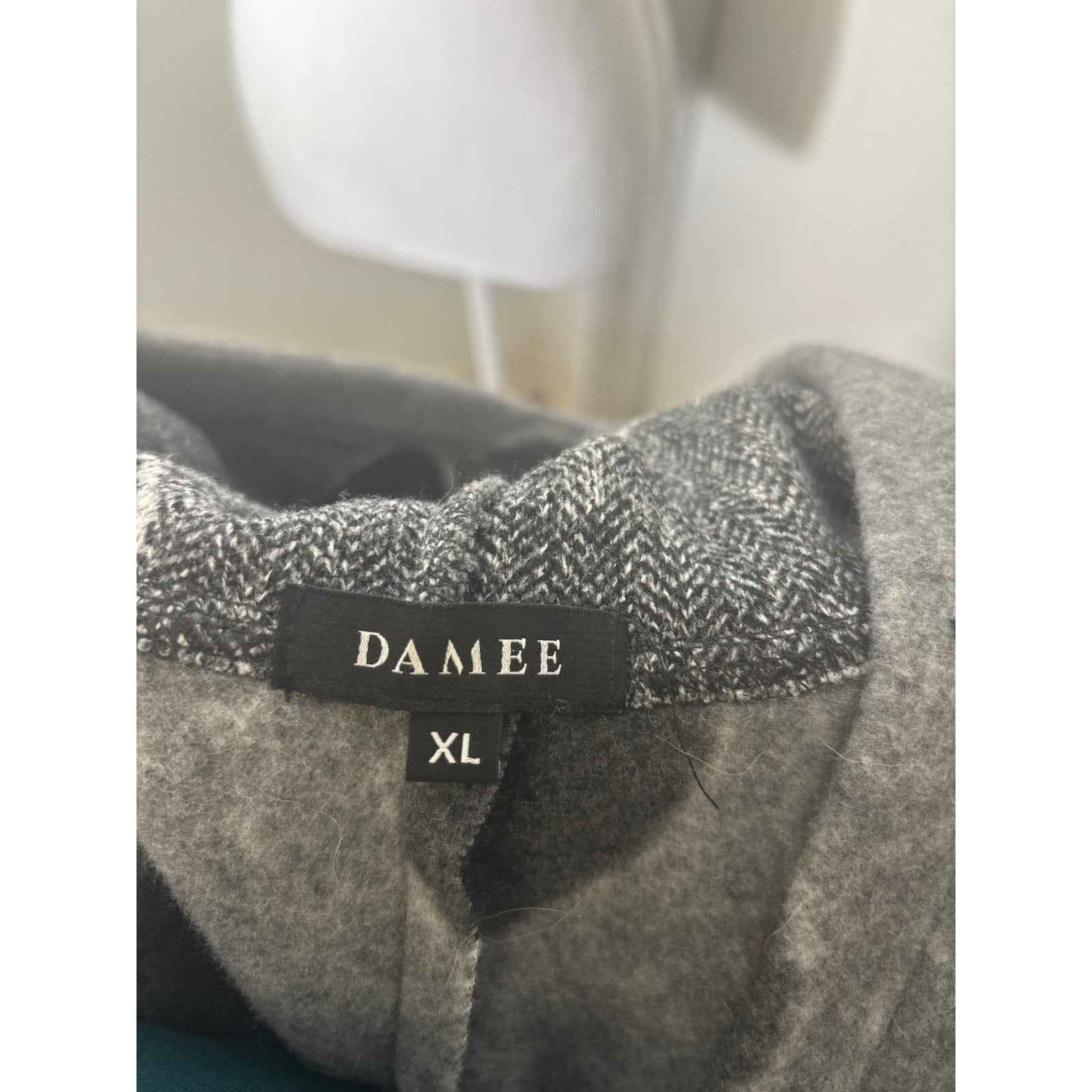 Damee Black and White Houndstooth Dot Hooded Sweater Jacket Sz XL