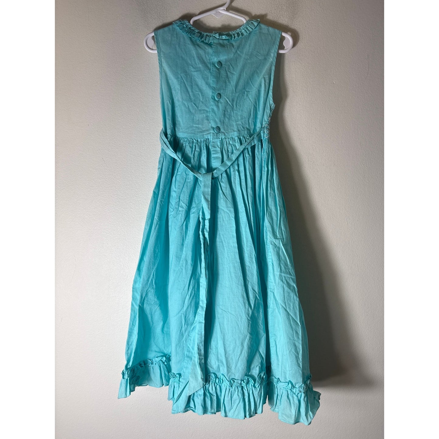 Girls Vintage Mom&me Aqua Smocked Sleeveles Dress with pockets Sz 6x