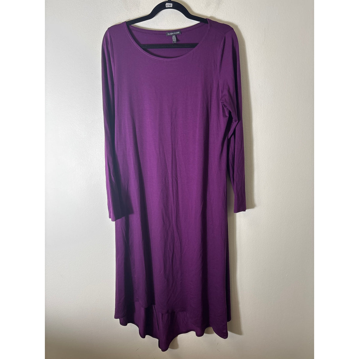 Eileen Fisher Eggplant Purple Long Sleeve Knit Maxi Dress Sz M